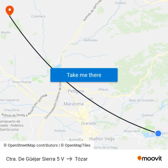 Ctra. De Güéjar Sierra 5 V to Tózar map