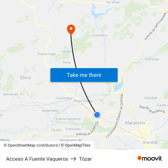 Acceso A Fuente Vaqueros to Tózar map