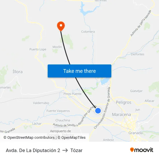 Avda. De La Diputación 2 to Tózar map