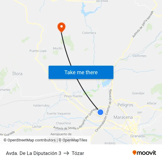 Avda. De La Diputación 3 to Tózar map