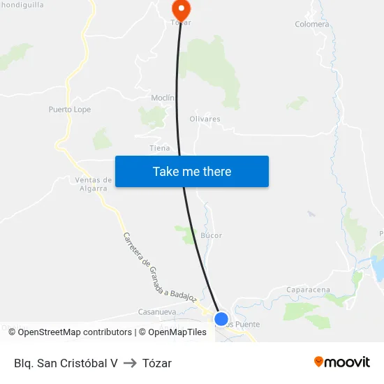 Blq. San Cristóbal V to Tózar map