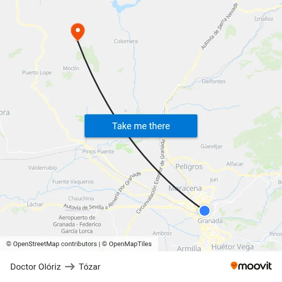 Doctor Olóriz to Tózar map