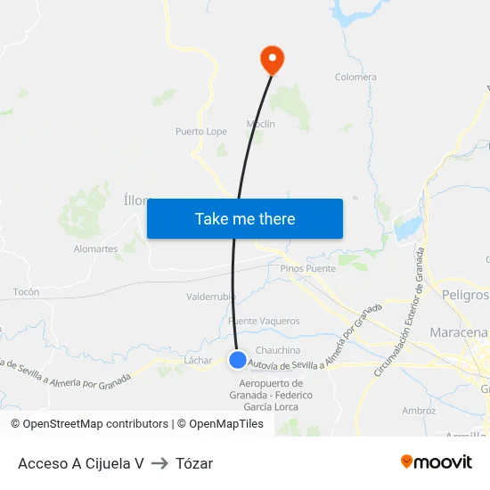 Acceso A Cijuela V to Tózar map