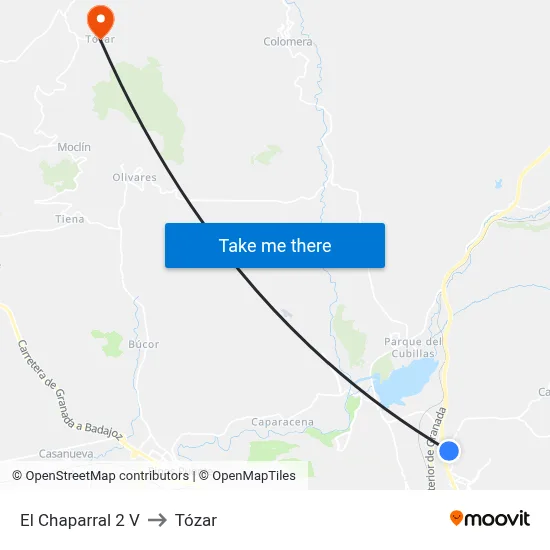 El Chaparral 2 V to Tózar map