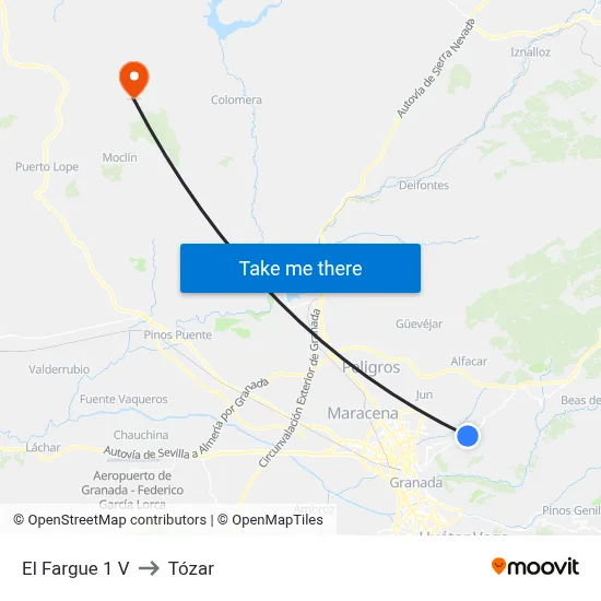 El Fargue 1 V to Tózar map