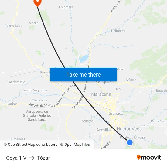 Goya 1 V to Tózar map