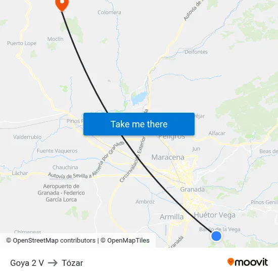 Goya 2 V to Tózar map