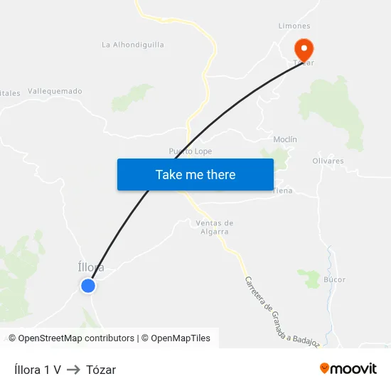 Íllora 1 V to Tózar map
