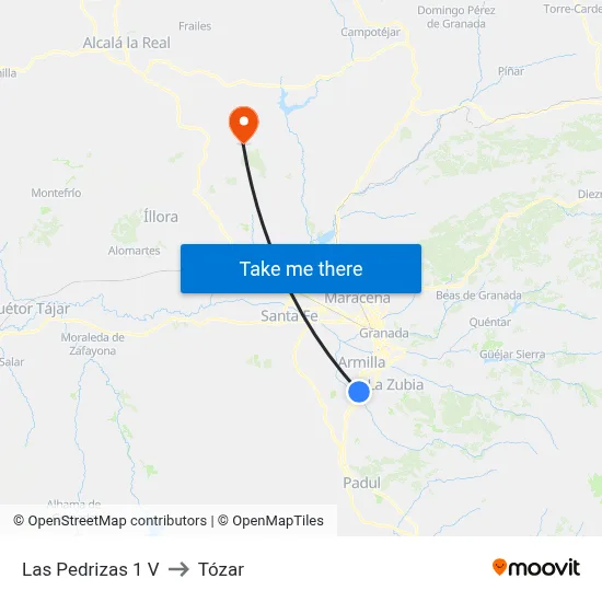 Las Pedrizas 1 V to Tózar map