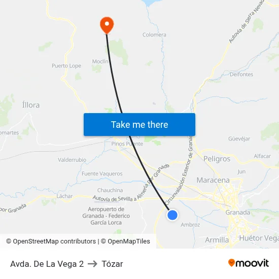 Avda. De La Vega 2 to Tózar map