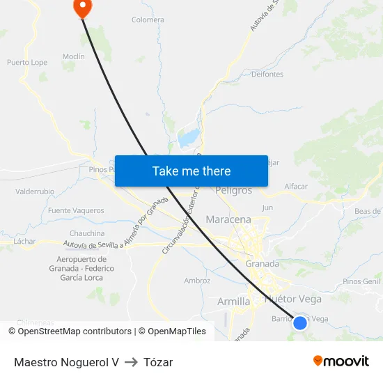 Maestro Noguerol V to Tózar map