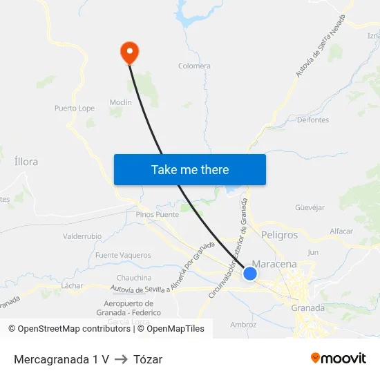Mercagranada 1 V to Tózar map