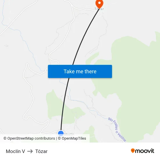 Moclín V to Tózar map