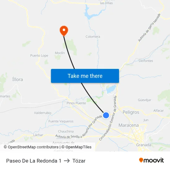 Paseo De La Redonda 1 to Tózar map