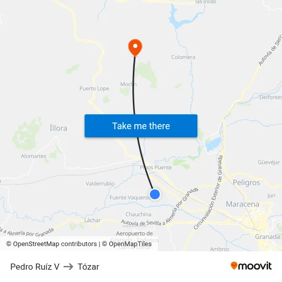 Pedro Ruíz V to Tózar map