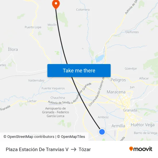 Plaza Estación De Tranvías V to Tózar map