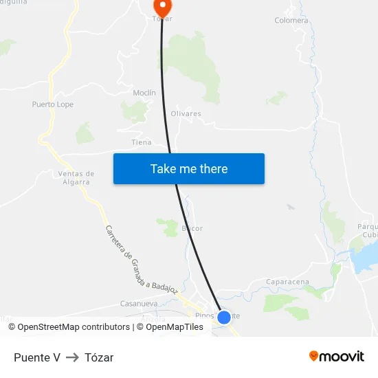 Puente V to Tózar map