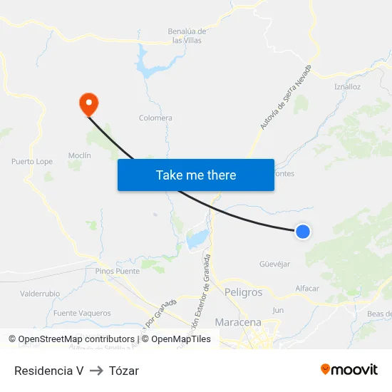 Residencia V to Tózar map