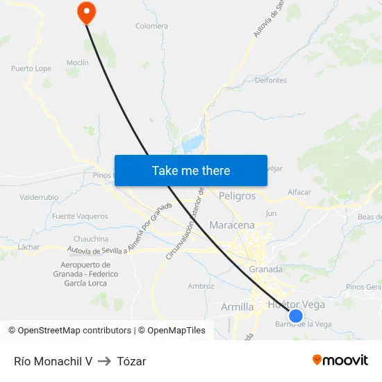 Río Monachil V to Tózar map