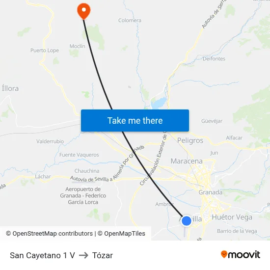 San Cayetano 1 V to Tózar map