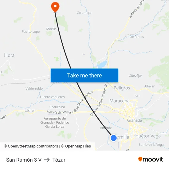 San Ramón 3 V to Tózar map