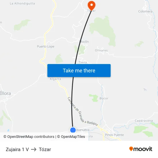 Zujaira 1 V to Tózar map