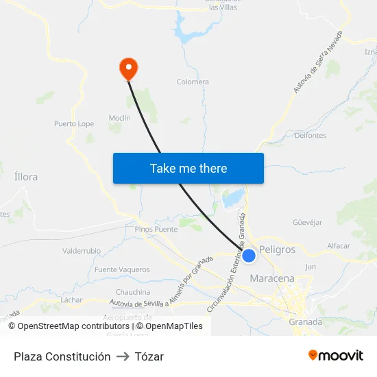 Plaza Constitución to Tózar map