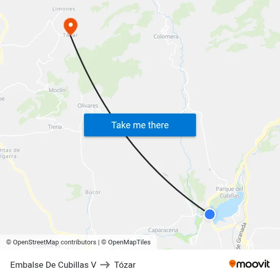 Embalse De Cubillas V to Tózar map