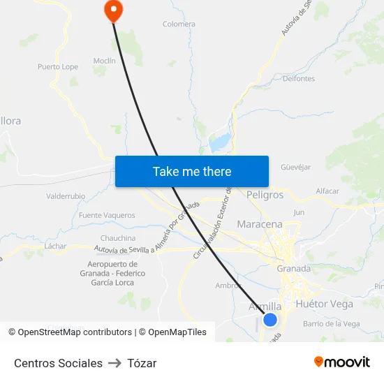 Centros Sociales to Tózar map