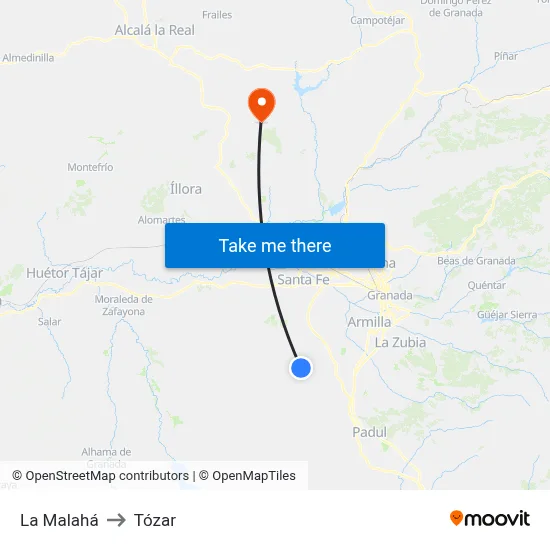 La Malahá to Tózar map