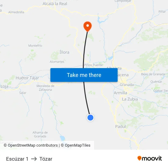 Escúzar 1 to Tózar map