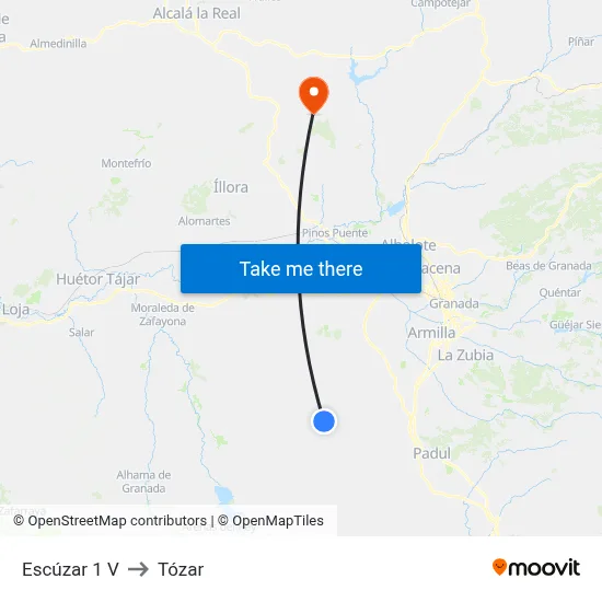 Escúzar 1 V to Tózar map