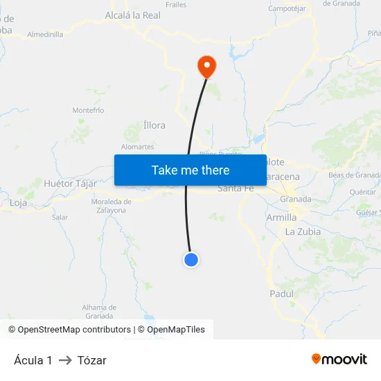Ácula 1 to Tózar map