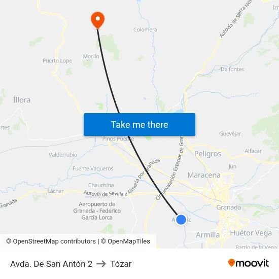 Avda. De San Antón 2 to Tózar map