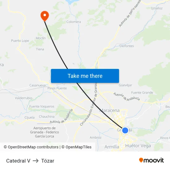 Catedral V to Tózar map