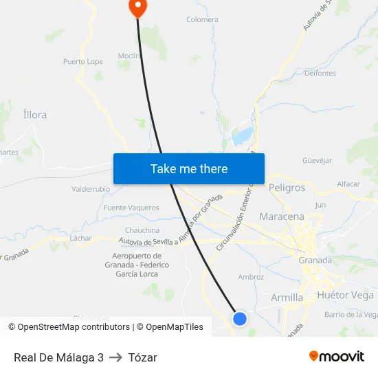 Real De Málaga 3 to Tózar map