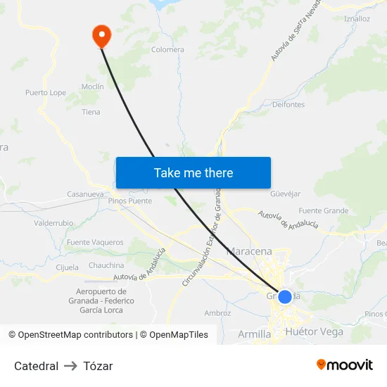 Catedral to Tózar map