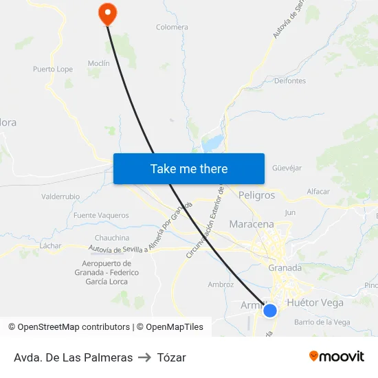 Avda. De Las Palmeras to Tózar map