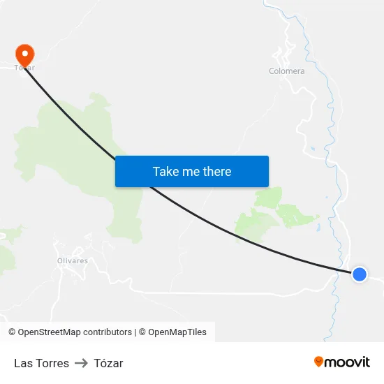 Las Torres to Tózar map