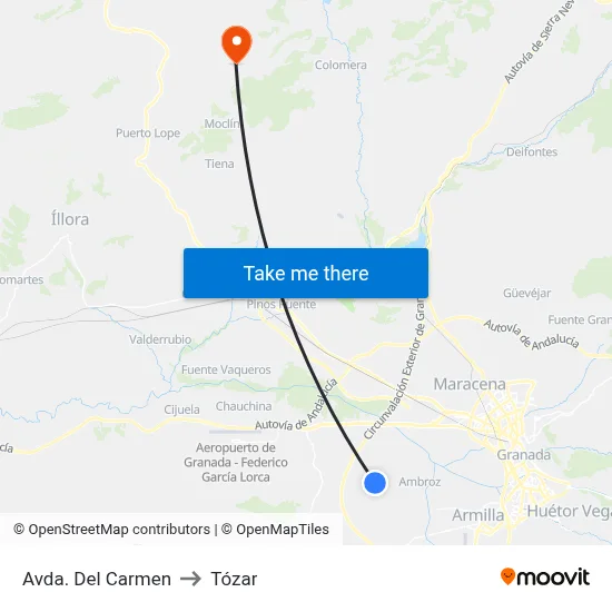 Avda. Del Carmen to Tózar map