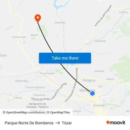 Parque Norte De Bomberos to Tózar map