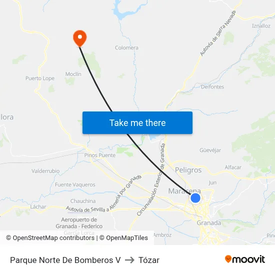 Parque Norte De Bomberos V to Tózar map