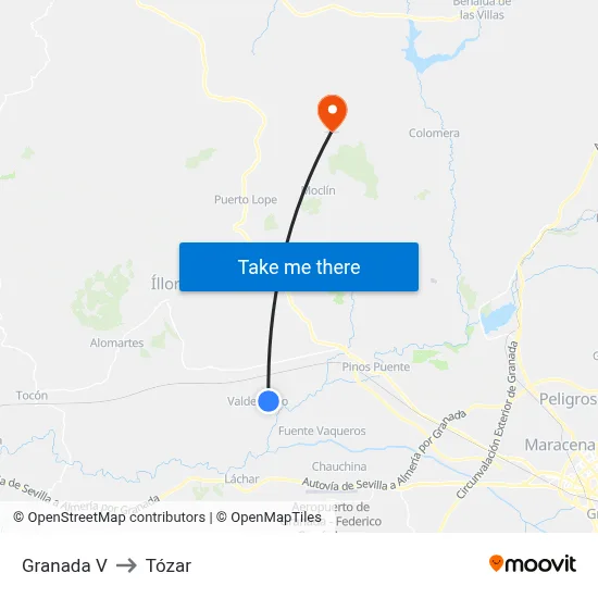 Granada V to Tózar map