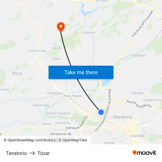 Tanatorio to Tózar map