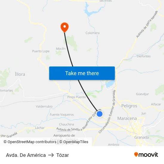 Avda. De América to Tózar map