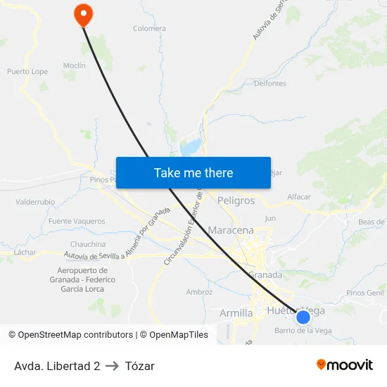 Avda. Libertad 2 to Tózar map