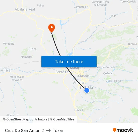Cruz De San Antón 2 to Tózar map