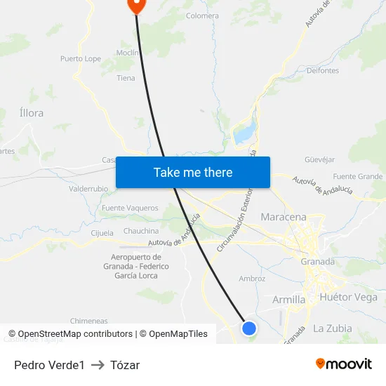 Pedro Verde1 to Tózar map