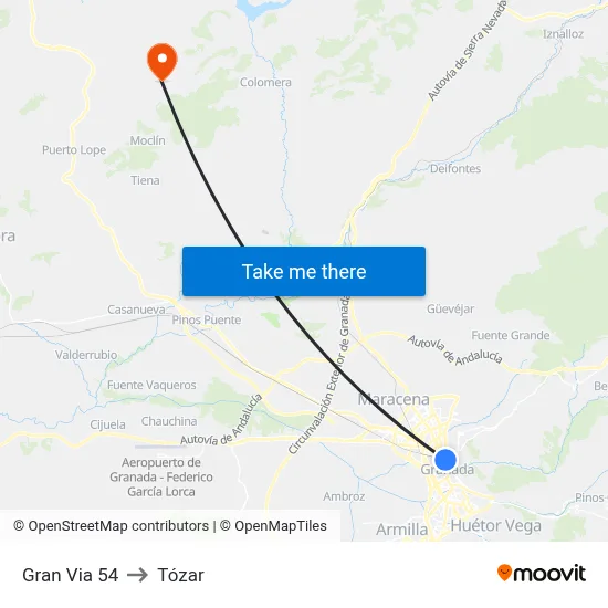 Gran Via 54 to Tózar map
