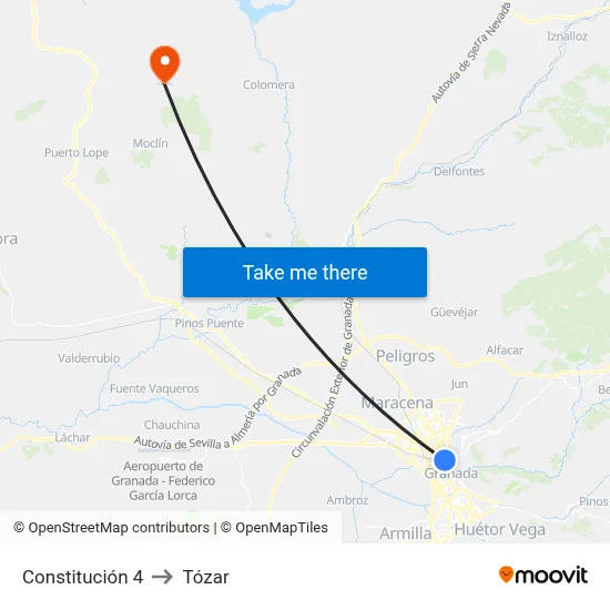 Constitución 4 to Tózar map